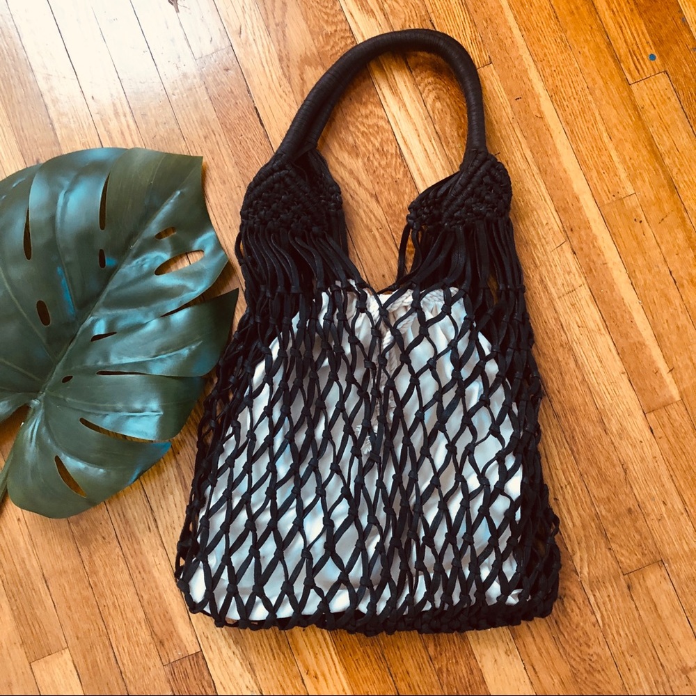 Mango Black Crochet Bag With Lining Bag - Picture 2 of 3